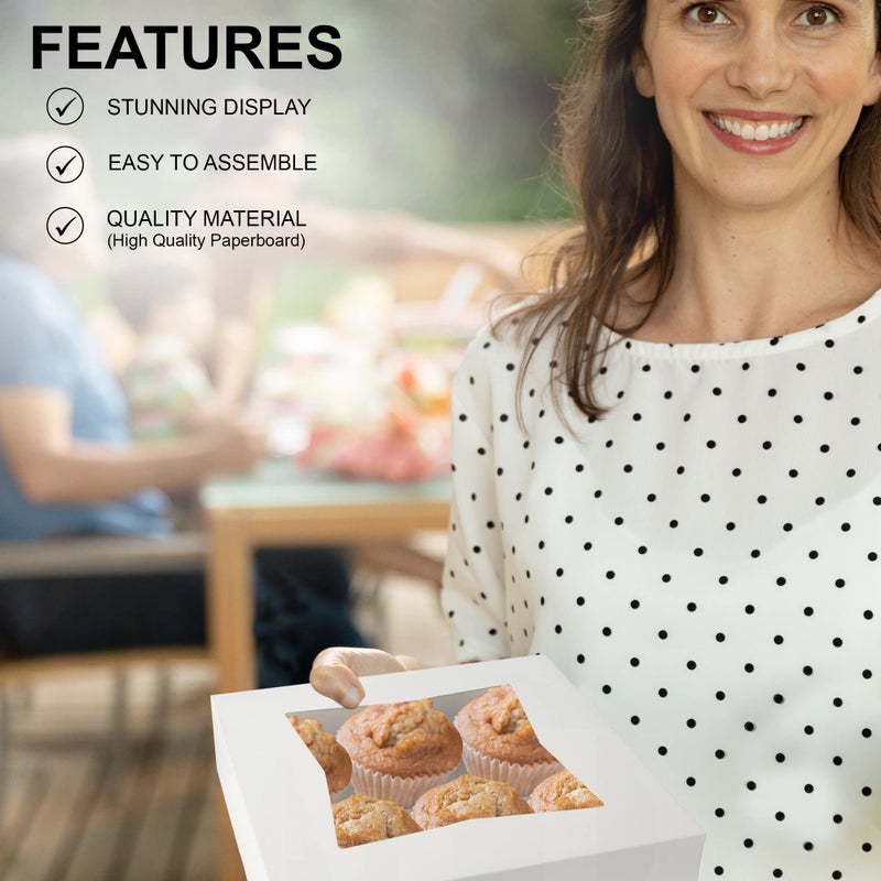 MT Products White Cookie Boxes - Size of 8" X 8" X 2.5" - (25 Pieces) Auto Pop-Up Bakery Boxes with Window - Made in the USA - Image 4